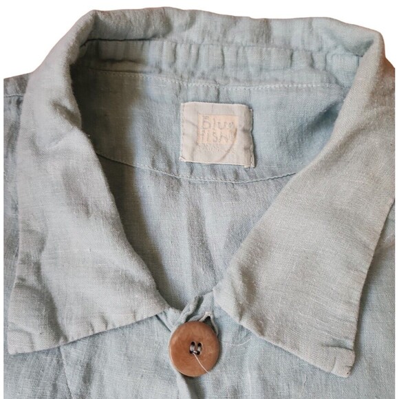Blue Fish Button Down Shirt Lagenlook Linen Boho Size 4X Vintage 90s Light Blue - Picture 5 of 10